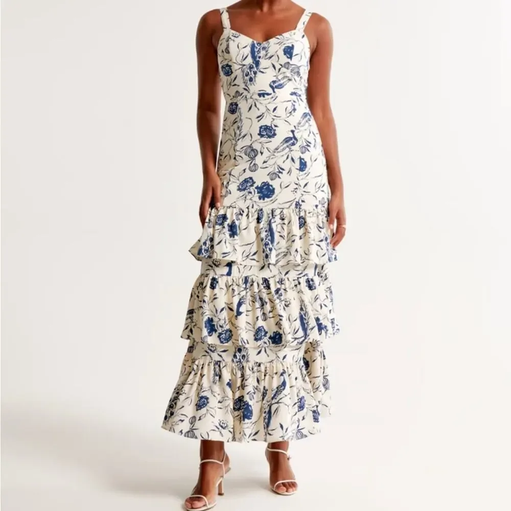 Abercrombie Drama Ruffle Tiered Maxi Dress Size Large Petite